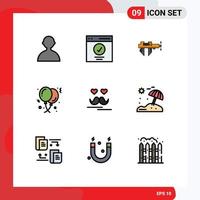 Universal Icon Symbols Group of 9 Modern Filledline Flat Colors of birthday party calipers balloon scale Editable Vector Design Elements