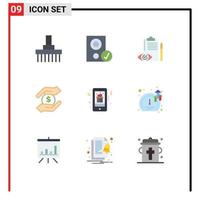 Modern Set of 9 Flat Colors Pictograph of hand currency hardware plan checklist Editable Vector Design Elements