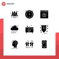 Pictogram Set of 9 Simple Solid Glyphs of ghost cauldron bug wind rain Editable Vector Design Elements