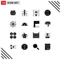 Mobile Interface Solid Glyph Set of 16 Pictograms of structure science bolt planet summer Editable Vector Design Elements