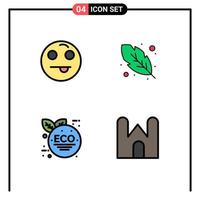 4 User Interface Filledline Flat Color Pack of modern Signs and Symbols of emojis castle calligraphy eco green castle tower Editable Vector Design Elements