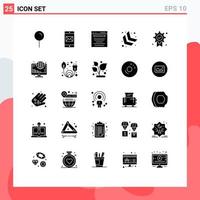 Pictogram Set of 25 Simple Solid Glyphs of badge down left advertising chevron search Editable Vector Design Elements