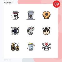 9 concepto de color plano de línea completa para sitios web móviles y aplicaciones pintura mejora de dibujo sobre elementos de diseño de vector editables de información