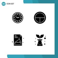 conjunto de pictogramas de 4 glifos sólidos simples de reloj de regreso a la escuela insignia de tiempo papel de examen elementos de diseño vectorial editables vector