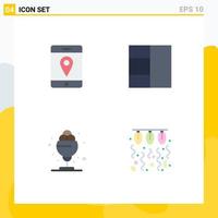 Mobile Interface Flat Icon Set of 4 Pictograms of location bulb grid popsicle light Editable Vector Design Elements