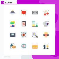 Group of 16 Flat Colors Signs and Symbols for team group love chat cherry Editable Pack of Creative Vector Design Elements