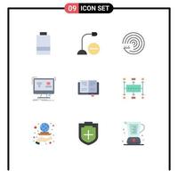 Group of 9 Modern Flat Colors Set for book remote forecasting monitor control Editable Vector Design Elements