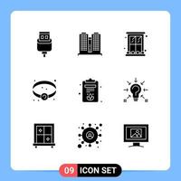 Set of 9 Vector Solid Glyphs on Grid for board jewel decoration jewelry house Editable Vector Design Elements