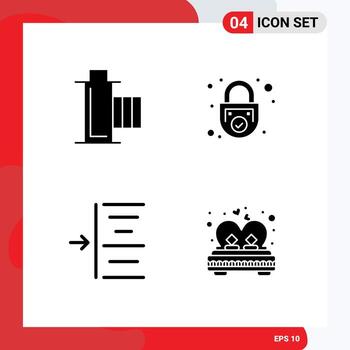 4 User Interface Solid Glyph Pack of modern Signs and Symbols of cinema security multimedia padlock left Editable Vector Design Elements