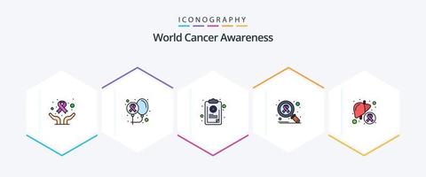 World Cancer Awareness 25 FilledLine icon pack including virus. infection. world. infect. medical vector