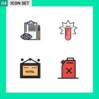 Group of 4 Modern Filledline Flat Colors Set for quality control hotel control test travel Editable Vector Design Elements