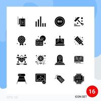 Universal Icon Symbols Group of 16 Modern Solid Glyphs of quality certificate ecology tool construction Editable Vector Design Elements