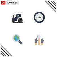 conjunto moderno de 4 iconos y símbolos planos, como agricultura, lupa, tractor, tiempo, negocios, elementos de diseño vectorial editables vector