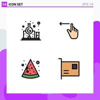 Filledline Flat Color Pack of 4 Universal Symbols of chemistry food study hand card Editable Vector Design Elements