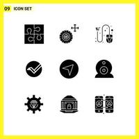 9 User Interface Solid Glyph Pack of modern Signs and Symbols of direction crypto cart coin shipping Editable Vector Design Elements