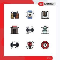 Universal Icon Symbols Group of 9 Modern Filledline Flat Colors of weight dumbbell creating blueprint shop ecommerce Editable Vector Design Elements