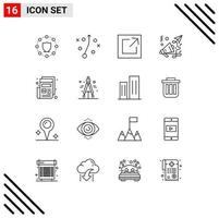 Universal Icon Symbols Group of 16 Modern Outlines of print newspaper link news marketing Editable Vector Design Elements