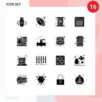 Universal Icon Symbols Group of 16 Modern Solid Glyphs of technology multimedia day device amplifier Editable Vector Design Elements