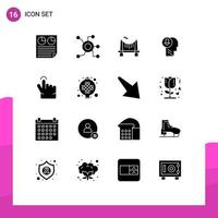 User Interface Pack of 16 Basic Solid Glyphs of knowledge head circle arrow river Editable Vector Design Elements