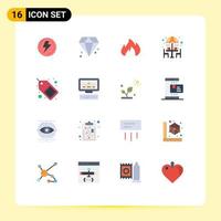 Mobile Interface Flat Color Set of 16 Pictograms of commerce table fire furniture chair Editable Pack of Creative Vector Design Elements