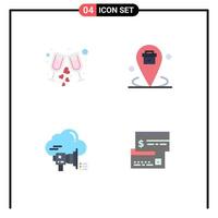 Flat Icon Pack of 4 Universal Symbols of drink megaphone party location promotion Editable Vector Design Elements