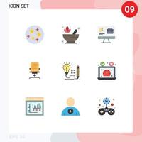 Set of 9 Modern UI Icons Symbols Signs for idea furniture bag chair arm Editable Vector Design Elements