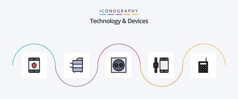 paquete de iconos de 5 planos llenos de línea de dispositivos que incluye hardware. teléfono inteligente dispositivos. reloj inteligente. hardware vector