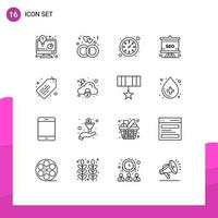 Modern Set of 16 Outlines Pictograph of label board clock analytics traning Editable Vector Design Elements