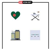 Set of 4 Commercial Flat Icons pack for heart building country living office Editable Vector Design Elements