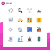 Flat Color Pack of 16 Universal Symbols of communication sun hail mountain landscape Editable Pack of Creative Vector Design Elements