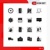 Universal Icon Symbols Group of 16 Modern Solid Glyphs of settings protection machine jewelry christian Editable Vector Design Elements