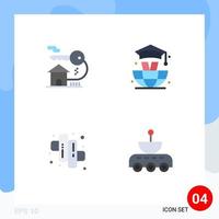 Mobile Interface Flat Icon Set of 4 Pictograms of home marshmallow key graduation satellite Editable Vector Design Elements