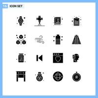 Modern Set of 16 Solid Glyphs Pictograph of coding clipboard movies checklist service Editable Vector Design Elements