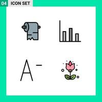 4 Universal Filledline Flat Color Signs Symbols of cleaning flora finance decrease flower Editable Vector Design Elements