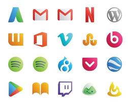 20 Social Media Icon Pack Including google play pocket office drupal beats pill vector