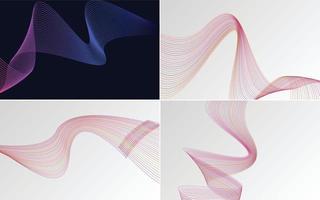 Set of 4 geometric wave pattern background Abstract waving line vector