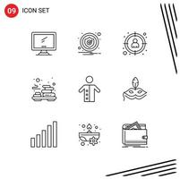 Mobile Interface Outline Set of 9 Pictograms of massage spa security relax target Editable Vector Design Elements