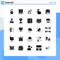 Modern Set of 25 Solid Glyphs Pictograph of car gesture stairs finger home Editable Vector Design Elements