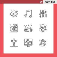 Stock Vector Icon Pack of 9 Line Signs and Symbols for light presentation globe device safe Editable Vector Design Elements