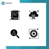 Group of 4 Solid Glyphs Signs and Symbols for book networking cloud computing stairs search Editable Vector Design Elements