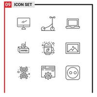 Group of 9 Modern Outlines Set for break money device influence corruption Editable Vector Design Elements