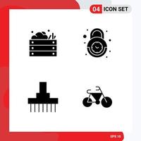 Solid Glyph Pack of 4 Universal Symbols of agriculture security nature clock farm Editable Vector Design Elements