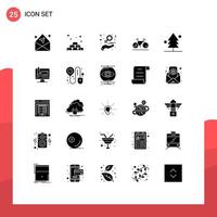 Set of 25 Vector Solid Glyphs on Grid for forest walk charity movement women Editable Vector Design Elements