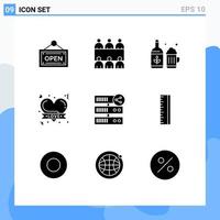 9 Creative Icons Modern Signs and Symbols of server share cup hosting love Editable Vector Design Elements