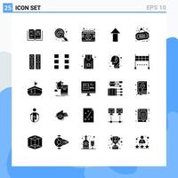 25 Thematic Vector Solid Glyphs and Editable Symbols of board upload zoom up time Editable Vector Design Elements