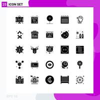 25 Universal Solid Glyph Signs Symbols of time date website calendar play Editable Vector Design Elements