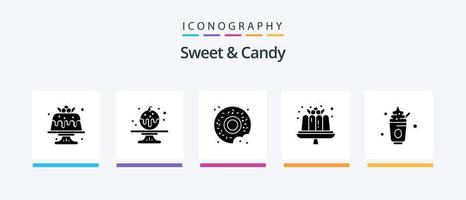 Sweet And Candy Glyph 5 Icon Pack Including sweet. food. donut. sweets. dessert. Creative Icons Design vector