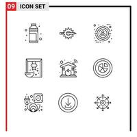 Modern Set of 9 Outlines Pictograph of cereal user design target focus Editable Vector Design Elements