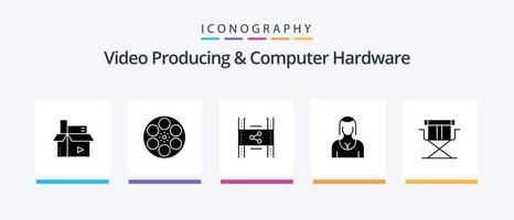 Video Producing And Computer Hardware Glyph 5 Icon Pack Including character. actress. tank. share. movie. Creative Icons Design vector