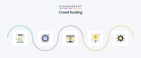 Paquete de 5 iconos planos de crowdfunding que incluye negro. proyecto. dólar. administración. patrocinar la inversión vector